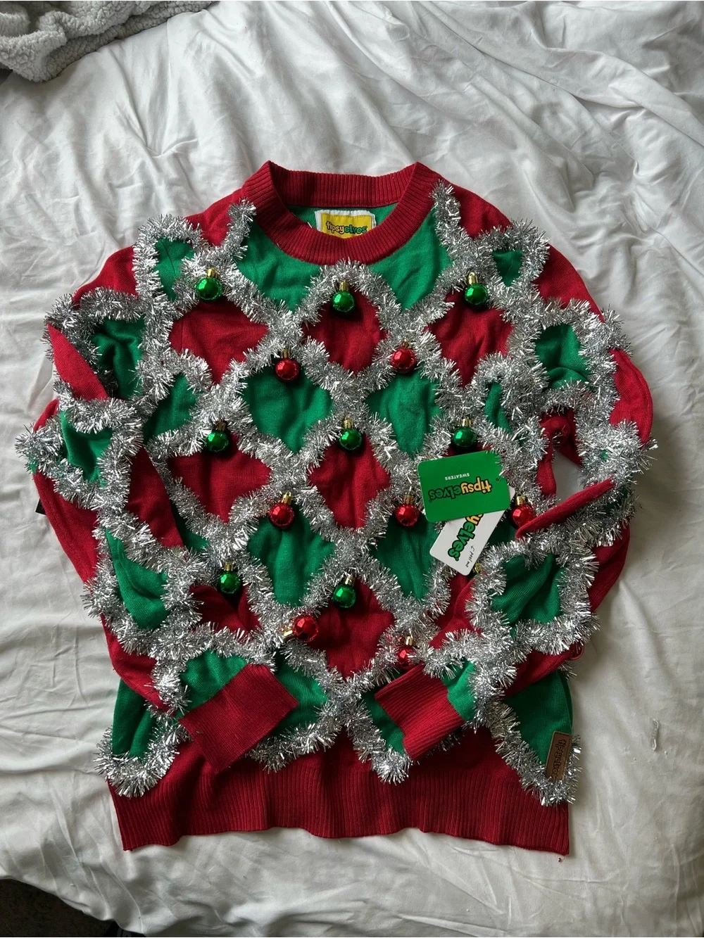 Tipsy Elves Red & Green Holiday Tinsel Sweater